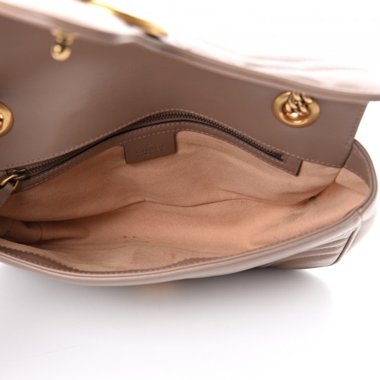 1GUCCI Calfskin Matelasse Small GG Marmont Shoulder Bag Nude