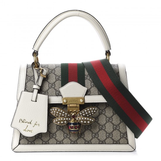 GUCCI GG Supreme Monogram Small Queen Margaret Top Handle Bag White