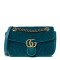 GUCCI Velvet Matelasse Small GG Marmont Shoulder Bag Petrol Blue