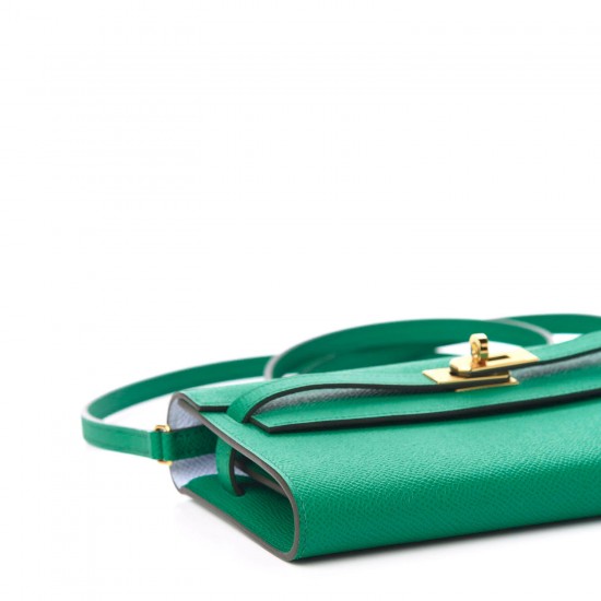 HERMES Epsom Kelly Wallet To Go Vert Jade Bleu Brume