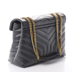 YSL Calfskin Y Quilted Monogram Medium Loulou Chain Satchel Asphalt