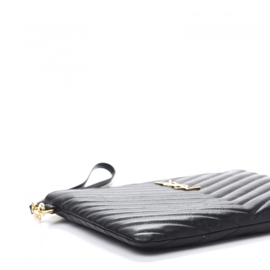 YSL Calfskin Matelasse Chevron Monogram A5 Wristlet Black