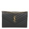 YSL Grain De Poudre Matelasse Chevron Monogram Chain Wallet Dark Green