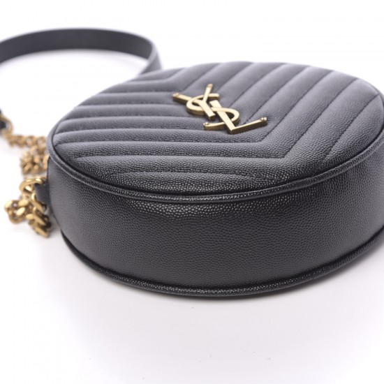 YSL Grain De Poudre Matelasse Chevron Quilted Round Vinyle Camera Bag Black