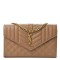 YSL Grain De Poudre Mixed Matelasse Triquilt Monogram Chain Wallet Dune