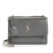 YSL Calfskin Crocodile Embossed Monogram Sunset Chain Wallet Marble gray