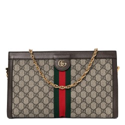 GUCCI GG Supreme Monogram Web Medium Ophidia Chain Shoulder Bag Brown