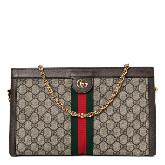 GUCCI GG Supreme Monogram Web Medium Ophidia Chain Shoulder Bag Brown