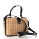 PRADA Wicker Top Handle Shoulder Bag Naturale Black